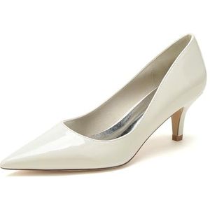 GHSIRUEU Vrouwen zwart lakleer puntige teen slip on lage kitten hak pompen kantoor werk jurk schoenen 2.36 Inch,Beige,40 EU