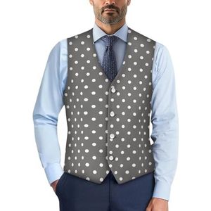Wismoutput Heren V-hals pak vesten zachte slim fit button down jurk stijlvol blazer vest met riem aan de achterkant, Polka Stip, S