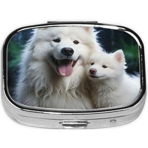 Kleine Pillendoos Draagbare Pillendoosje 2 Compartimenten Metalen Pil Vitaminen Houder Organizer Leuke Witte Hond Reizen Pillendoos voor Portemonnee Pocket