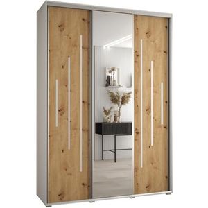 MEBLE KRYSPOL Davos 13 180 Kledingkast met drie schuifdeuren voor slaapkamer - Moderne Kledingkast met spiegel, kledingroede en planken - 235,2x180x45 cm - Wit Artisan Silver