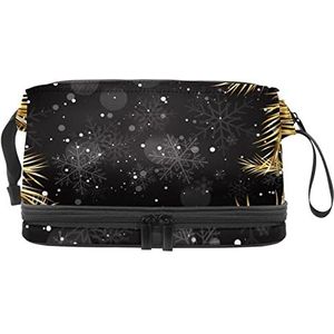 Grote capaciteit reizen cosmetische tas, make-up tas, waterdichte make-up tas organizer, kerst gouden boom takken met zwarte achtergrond, Meerkleurig, 27x15x14 cm/10.6x5.9x5.5 in