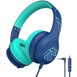 PowerLocus PLED Kids Hoofdtelefoon, Kids Bedrade Hoofdtelefoon, Opvouwbaar, 2 Volume Limieten, Met Microfoon(Blauw)
