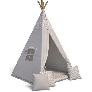 Best For Kids Speeltent, tipitent, indianen, wigwam voor kinderen, met accessoires (zigzaggrijs)