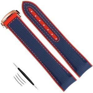 dayeer Siliconen horlogeband met gebogen uiteinde voor Omega-horlogeband met vouwsluiting voor polshorloges (Color : Blue-red rose, Size : 20mm)