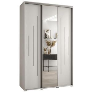 MEBLE KRYSPOL Davos 13 160 Kledingkast met drie schuifdeuren voor slaapkamer - Moderne Kledingkast met spiegel, kledingroede en planken - 235,2x160x60 cm - Wit Wit Zilver