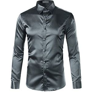 Silk Satin Shirt Men Casual Sleeve Mens Dress Shirts Wedding Male