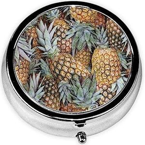 Pineapple Paradise bedrukte pillendoos 3 componenten mini kleine pillendoosje schattige pillenorganisator draagbare ronde pillenhouder om vitamines medicatie vast te houden