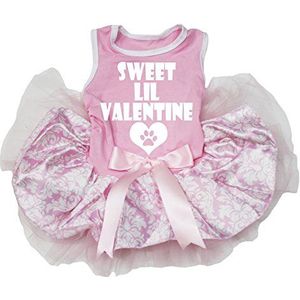 Petitebelle Hond Jurk Zoete Lil Valentine Roze Katoen Shirt Damask Tutu, XX-Large, roze