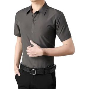 Heren Zomer Zakelijk Dunne Korte Mouwen Shirt Mannen Eenvoudige Mode All-Match Revers Knop Solid Slim Shirt, Grijs, XL