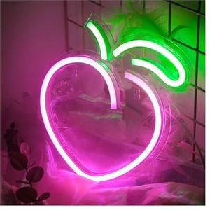 Hangende kunst neonreclames Fruit LED Neon Lamp Perzik Kers Vormige USB/Batterij Aangedreven Muur Haning Kunst Voor Winkel Party Room Decor - (Grootte : B)