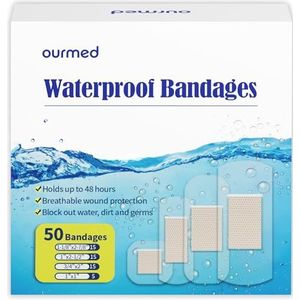 Ourmed Waterproof Pleisters - Houdt tot 48 uur, Transparante Pleisters, Eerste Hulp Wondverzorging, Vingers, Knieën en Hielen, 50 Stuks