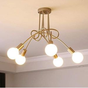 iDEGU Industriële retro metalen kroonluchter lampenkap E27 moderne hanglamp voor woonkamer slaapkamer eetkamer (gouden verf, 5 lampen) zonder lampen