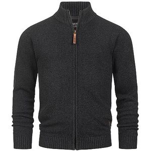 INDICODE JEANS - Lut - Gebreid Vest - Antraciet - Katoen, Opstaande Kraag, Lange Mouw