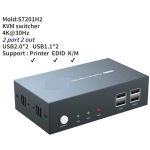 KVM-schakelaar USB 2.0 for toetsenbord-muisprinter 2 PC's delen 4 apparaten USB-schakelaar 4K @ 30Hz/60Hz,Schakelde soepel(PW-S7201H2)