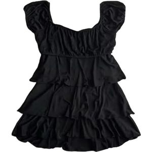 Coquette Ruche Tops Vrouwen Leuke Zomer Kant Peplum Babydoll Top Tiener Meisjes Y2k Grunge 2000s Cottagecore Kleding, Zwarte Pop, M