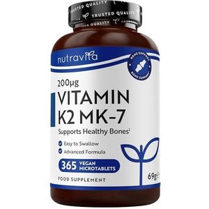 Vitamine K2 MK-7 200 mcg – 365 veganistische microtabletten (geen capsules) – draagt bij aan het behoud van een normale botstructuur – zeer krachtige menachinon MK7 Nutravita