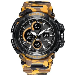 Mens Sports Watches, LED-achtergrondverlichting Militaire tactieken Multi-functie Waterdicht horloge, analoog-digitale display horloges, met stopwatch, alarm, datum,Camouflage orange