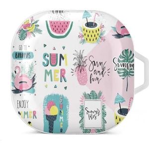 Tropische palm en flamingo oordopjes hoesje compatibel met Samsung hard shell beschermhoes wit stijl