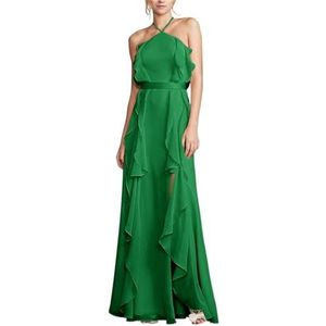 HPPEE Chiffon bruidsmeisjes jurken voor vrouwen A-lijn mouwloze lange ruches split formele feestjurken WYX567, Groen, 38