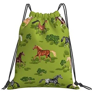 351 Gymtas met trekkoord 42 x 36 cm, steigerende paarden sportzak jongens trekkoord tas lichtgewicht string zwemtas, voor school, strand, sportschool, Tas met trekkoord 738, 36x42cm