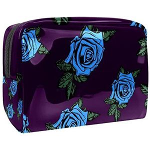 Cosmetische tas voor dames,kleine make-uptas voor portemonnee,Blauwe Roos Bloem Vintage,Cosmetische reistas,make-uptasje