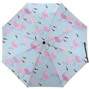 Roze Flamingo Patroon Paraplu Winddicht Sterke Reizen 3 Vouw Paraplu Voor Mannen Vrouwen Automatische