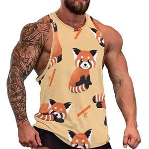 Leuke Rode Panda Heren Tank Top Grafische Mouwloze Bodybuilding Tees Casual Strand T-Shirt Grappige Gym Spier