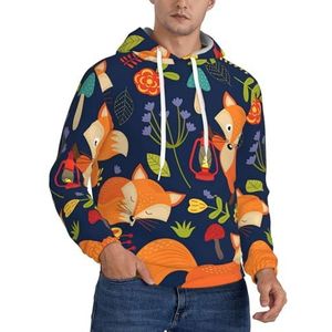 WOmeng Leuke Dier Vos Bloem Print Mannen Mode Hoodie Trui Casual Wear Voor Gift Voor Papa Man Vriend, Zwart, XS