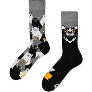 Many Mornings Black Cat / zwarte kat - mismatched sokken sokken met kat, black cat, 43-46 EU
