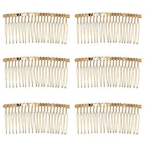 Senkary Haarkammen, 10 stuks, metalen draad, haarkammen, bruiloftssluierkammen (20 tanden, goud)