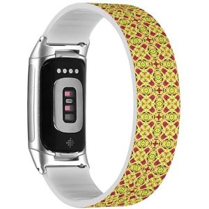 RYANUKA Solo Loop band compatibel met Fitbit Charge 5 / Fitbit Charge 6 (wazig paisley geel ornament) rekbare siliconen band band accessoire, Siliconen, Geen edelsteen