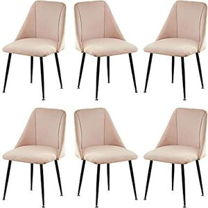 GEIRONV 51 × 49 × 78 cm Fluwelen lounge stoel, fluwelen zitting en rugleuningen make-up stoel keuken zwart metalen benen dining stoel set van 6 Eetstoelen (Color : Pink, Size : Black legs)