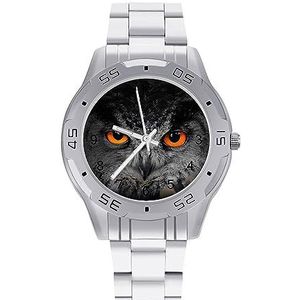 The Evil Eyes Eagle Owl Bubo Bubo herenhorloge, modieus sporthorloge, zakelijke horloges met roestvrijstalen armband, Stijl, regular