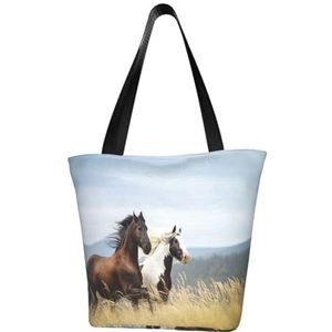 BeNtli Schoudertas, canvas draagtas grote tas vrouwen casual handtas herbruikbare boodschappentassen, wit paard, zoals afgebeeld, Eén maat