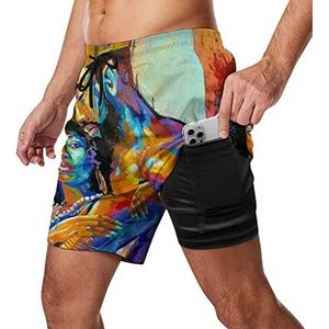 Lovers Paar Afrikaanse VS King Queen Heren Zwembroek Sneldrogende 2 in 1 Strand Sport Shorts met Compressie Liner En Pocket