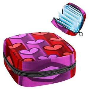 Maandverband Opbergtas, Periode Kit Bag voor school, Menstruatie Cup Pouch, Maandverband Pads Organizer Bag, 3D Paars Rood Hart Liefdespatroon
