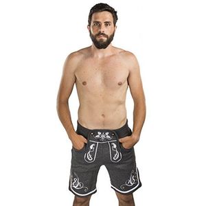 Schöneberger Lederhose voor heren, geborduurd joggingbroek, klederdrachtbroek, Oktoberfest, klederdrachtbroek, donkergrijs, S