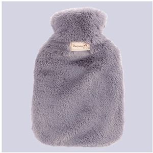 Mini warmwaterkruik, warmwaterkruik 800 ml warmwaterkruik met pluche hoes rubber grote capaciteit koud pakket herbruikbare bescherming pluche bekleding wasbaar lekvrij (maat : paars) (Maat: grijs)