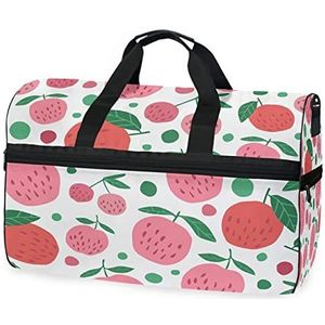 Peach Fruit Boom Blad Roze Sport Zwemmen Gym Tas met Schoenen Compartiment Weekender Duffel Reistassen Handtas voor Vrouwen Meisjes Mannen