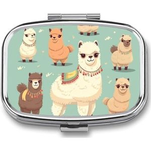 Klein pillendoosje met 2 compartimenten alpaca's medicijnpillendoosje gepersonaliseerde pillendoos voor portemonnee reizen pillenorganizer draagbare dagelijkse pillendoos voor vitaminesupplementen