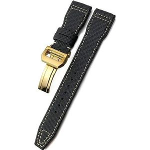 INSTR Geweven Nylon Horlogebandje Horlogebanden Fit Voor IWC Pilot Mark Portugieser Portofino Armband Met Vouw Gesp 20mm 21mm 22mm (Color : Black white gold, Size : 20mm)