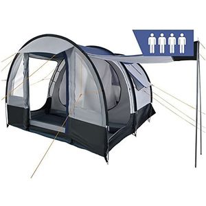 CampFeuer Smart Tent voor 4 personen, zwart/blauw/grijs, grote tunneltent met 3 ingangen, 2000 mm waterkolom, uitneembare scheidingswand, groepstent, campingtent, familietent