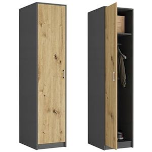 Moderne kledingkast met 1 deur | kast met kledingstang en plank | ruimtebesparende hoge kast voor slaapkamer, hal, kinderkamer | 42x55x180 cm (BxDxH) | Antraciet Artisan