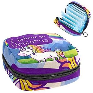 Periode Pouch, Draagbare Tampon Opbergtas voor Maandverband, Eenhoorn met Regenboog, Meerkleurig, 4.7x6.6x6.6 in/12x17x17 cm