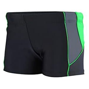 Aquarti Jongens Korte Zwembroek Gestreept aan de Zijkanten, Zwart/Grafiet/Groen, 152