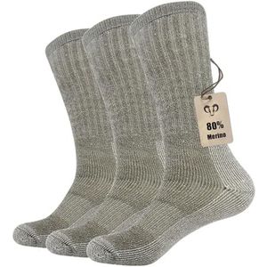 Vihir 3 stuks thermische 80% wandelsokken van merinowol voor heren, kuitkousen, crewsokken voor skiën, trektochten, wandeltochten 5,5-8/7,5-10,5, Leger Groen-3, 40-43 EU