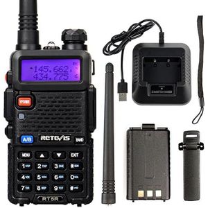 Retevis RT5R Walkie Talkie 128 Kanalen FM Radio Dual Band 2m / 70cm Radio's Oplaadbare Lange Afstand Radio met Headset Ham Radio (zwart)