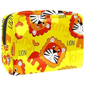 Cutee Cartoon King Lion Print Reizen Cosmetische Tas voor Vrouwen en Meisjes, Kleine Waterdichte Make-up Tas Rits Pouch Toiletry Organizer, Meerkleurig, 18.5x7.5x13cm/7.3x3x5.1in, Modieus