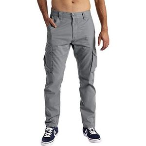 Cargobroek voor heren, 6 zakken, 100% katoen, vrijetijdsbroek, loose fit, werkbroek, lichtgrijs, 34W x 32L