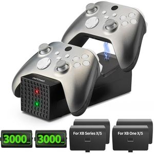 NiTHO Controller Laadstation met 2 Oplaadbare Accu's Compatibel met Xbox One/Xbox Series X/S, Snellaadstation met 2 Batterijen en Tweekleurige LED-Laadstatusweergave
